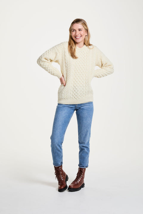 Inishbofin Ladies Traditional Merino Aran Sweater - Cream
