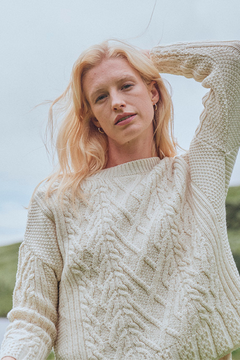 Tully Box Supersoft Merino Aran Sweater - Cream