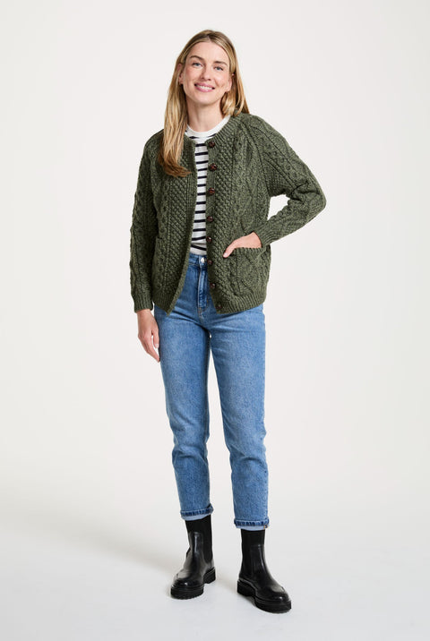 Breaffy Ladies Aran Cardigan - Green